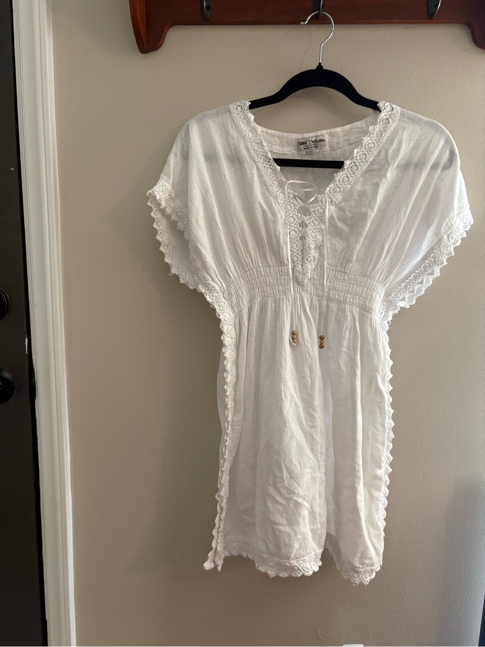 White Lace-Trim Cotton Tunic Top/cover up